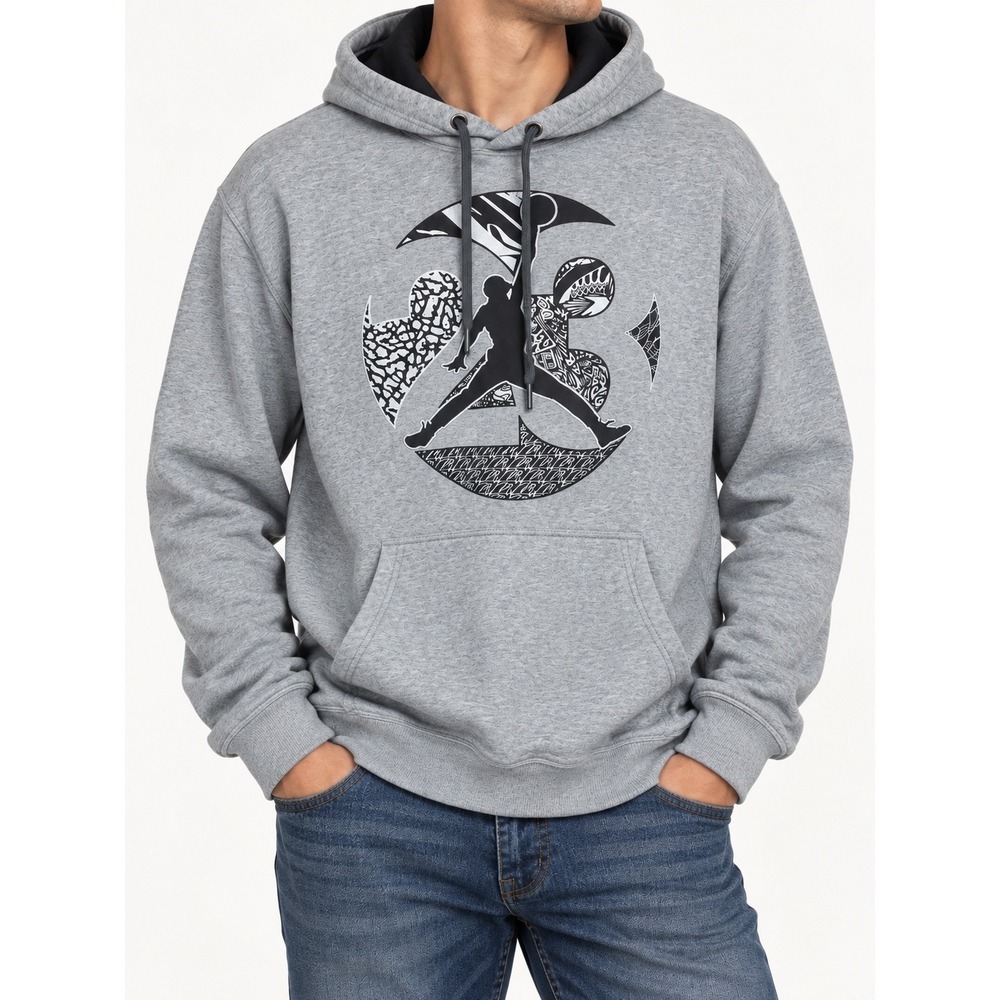 Jordan Jumpman Graphic Hoodie Mens XL Gray Elephant Print Pullover Sweatshirt